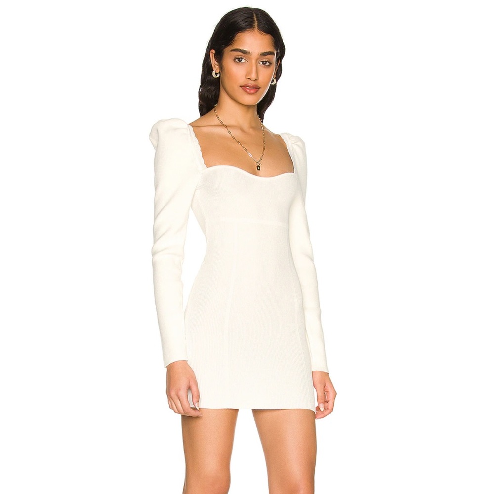 NWT Revolve Long Sleeve “Elmore” Knit Mini Dress in White by MAJORELLE - Medium